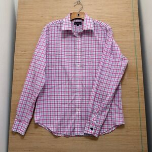 Jack Maverick Mens Medium Pink Blue Plaid Long Sleeve Button Down Shirt